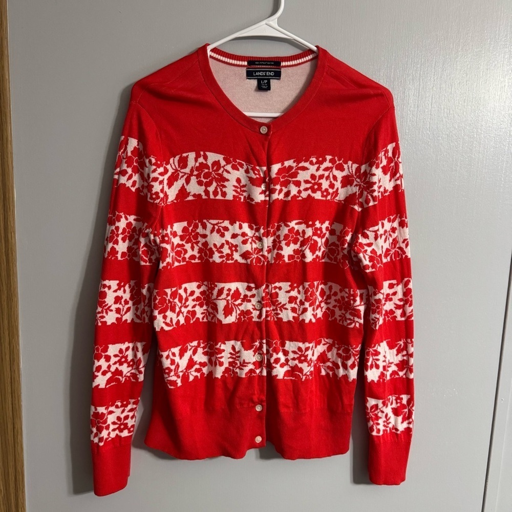 Lands End Red Cardigan Size Large